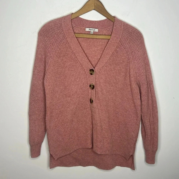 Madewell Lyle Merino Wool Blend Ribbed Henley Buttoned Sweater - Picture 1 of 11